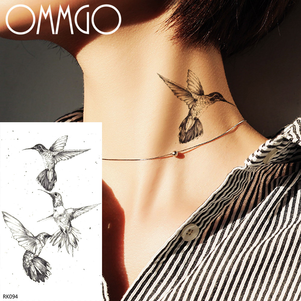 【Universal Car Parts Store】OMMGO Hummingbird Temporary Tattoos For Women Sticker Fake Tattoo Tatoos Body Art Wrist Minimalist Black Waterproof. 