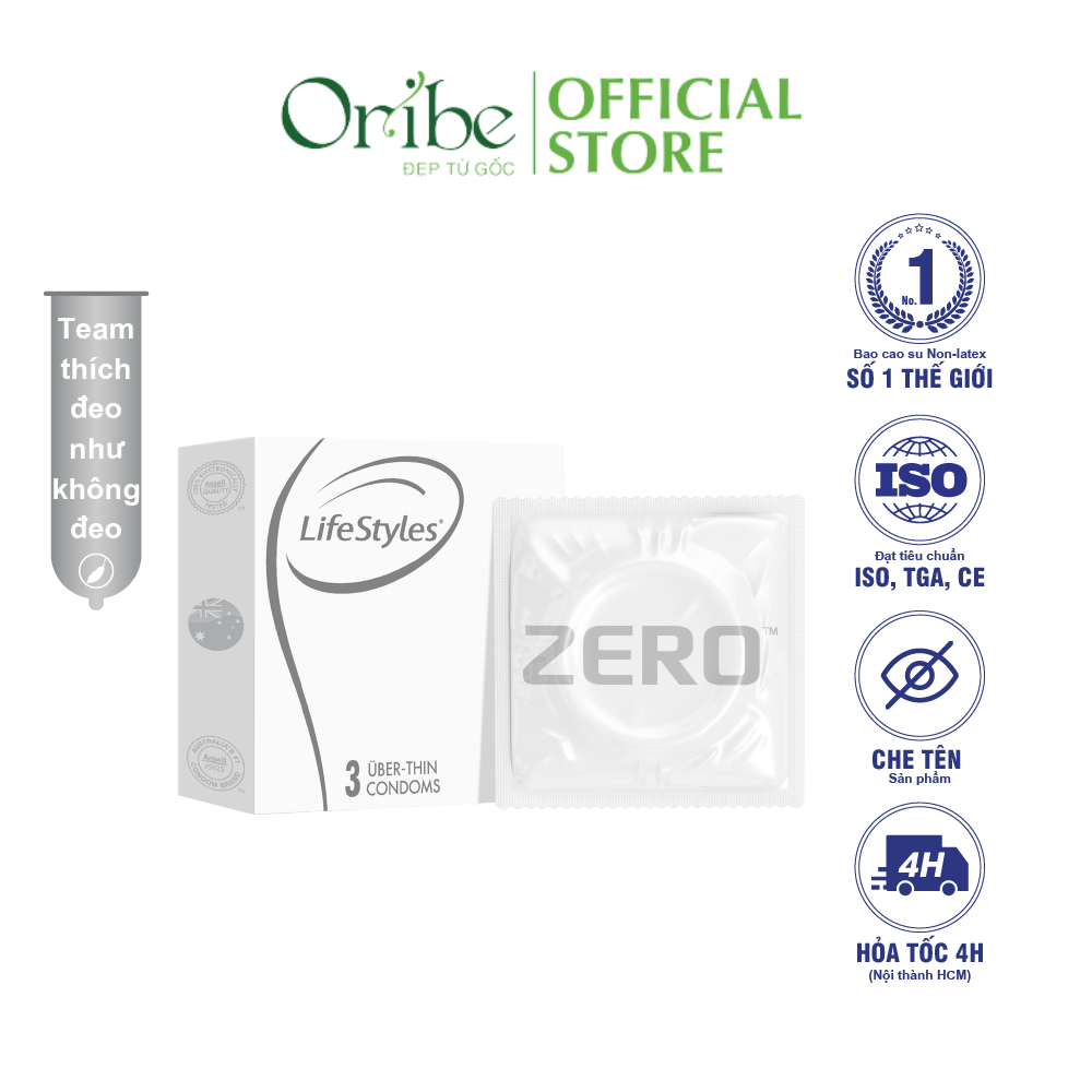 Bao Cao Su LifeStyles Zero Super Thin Siêu Mỏng Cao Cấp Hộp 3 bao