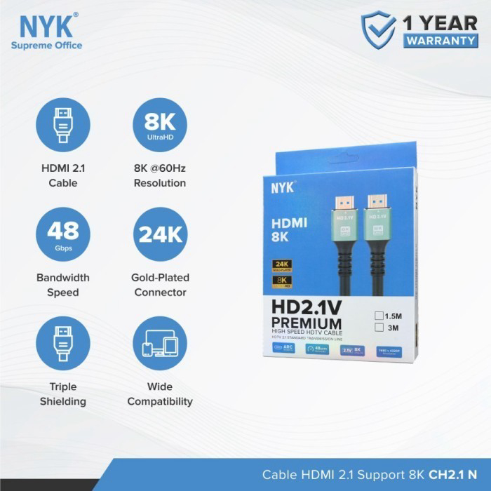 NYK Kabel HDMI to HDMI Support 8K Ultra HD NYK Meter