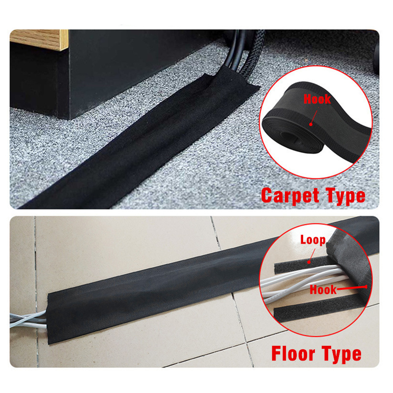 NEW%201M%20Cable%20Cover%20Nylon%20Sticky%20Wire%20Protector%20Floor%20Blanket%20Reusable%20Management%20Cord%20Tube%20for%20Floor/Carpet/Trunk/Desk%20-%20Image%205