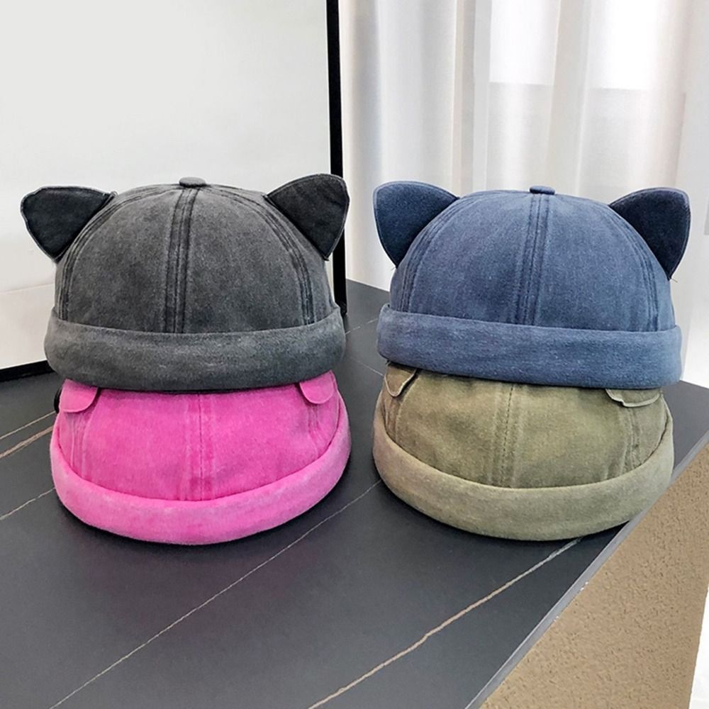 Fashion%20Cute%20Cat%20Ears%20Brimless%20Hat%20Adjustable%20Washed%20Old%20Solid%20Color%20Beanie%20Hat%20Sweet%20Breathable%20Bucket%20Cap%20Travel%20-%20Image%205