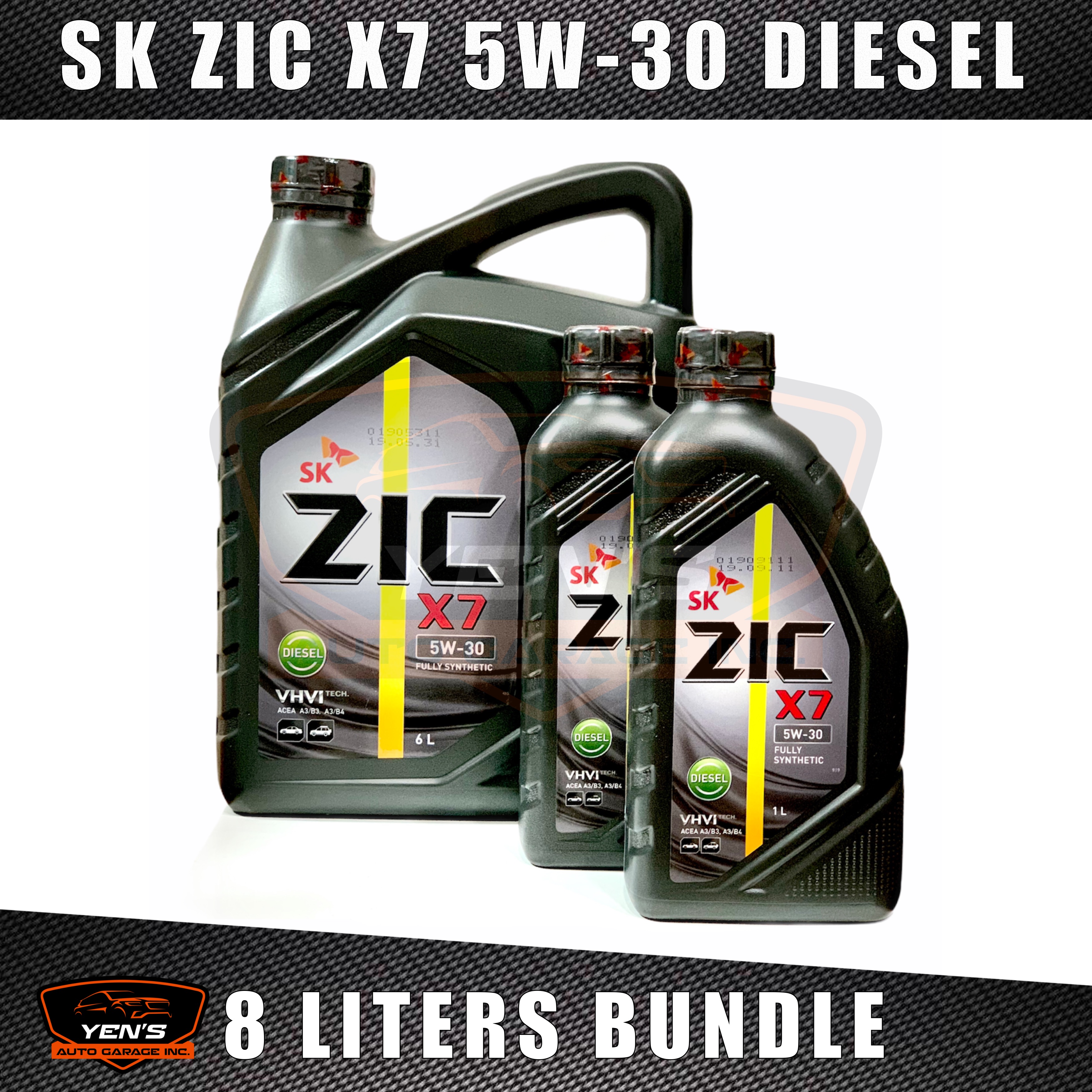 SK ZIC X7 5W30 Diesel 100% Fully Synthetic Engine Oil (8 Liters) Bundle ...