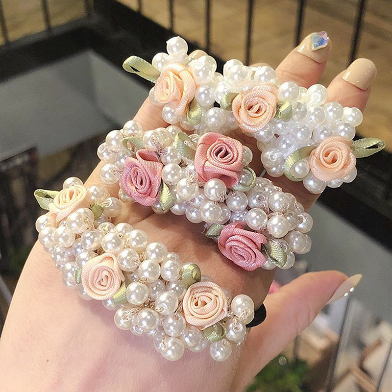 🎈LUCKY🎈 Pearls Beaded Hair Scrunchies Ponytail Hair Tie Sweet Pearl Elastic Hair Bands