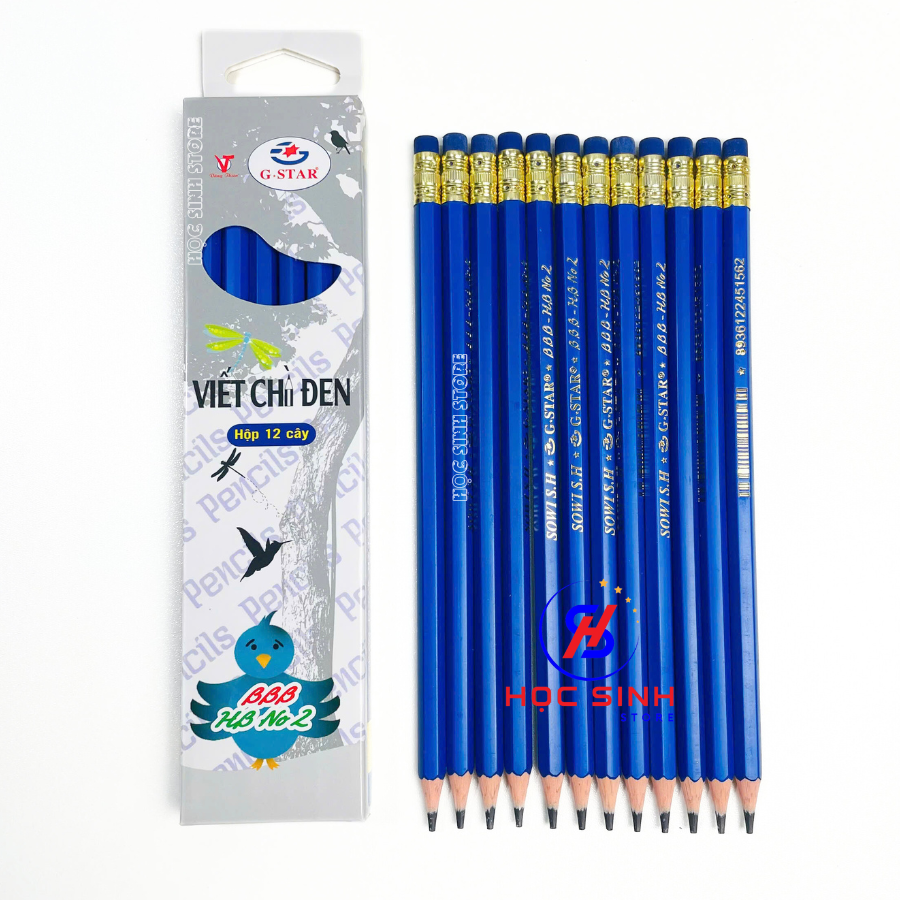 Hộp 12 Cây Bút Chì HB G-Star BBB, Thân Màu Xanh Dương, Vỏ Nhựa, Chuốt Không Gãy Vụn Chì - VPP Học Sinh Store