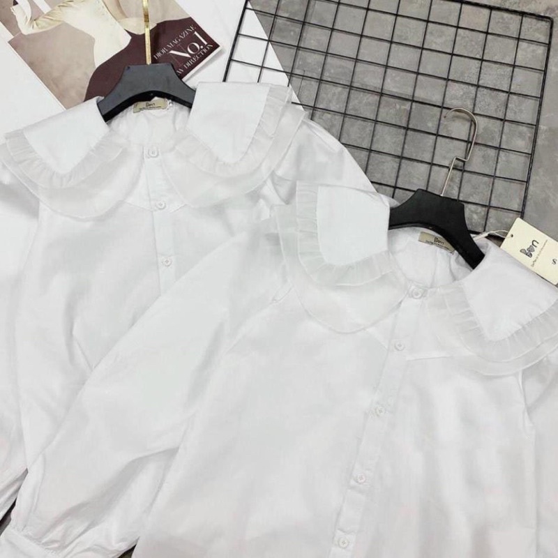 Áo sơ mi trắng nữ cổ sen ren bèo