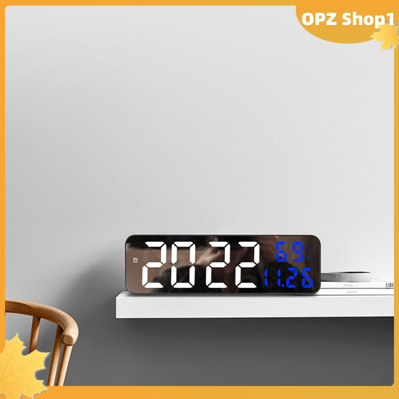 【Opz✨✨】 Đồng hồ treo tường kỹ thuật số LED màn hình lớn đồng hồ báo thức điện tử hiển thị nhiệt độ độ ẩm thời gian treo tường