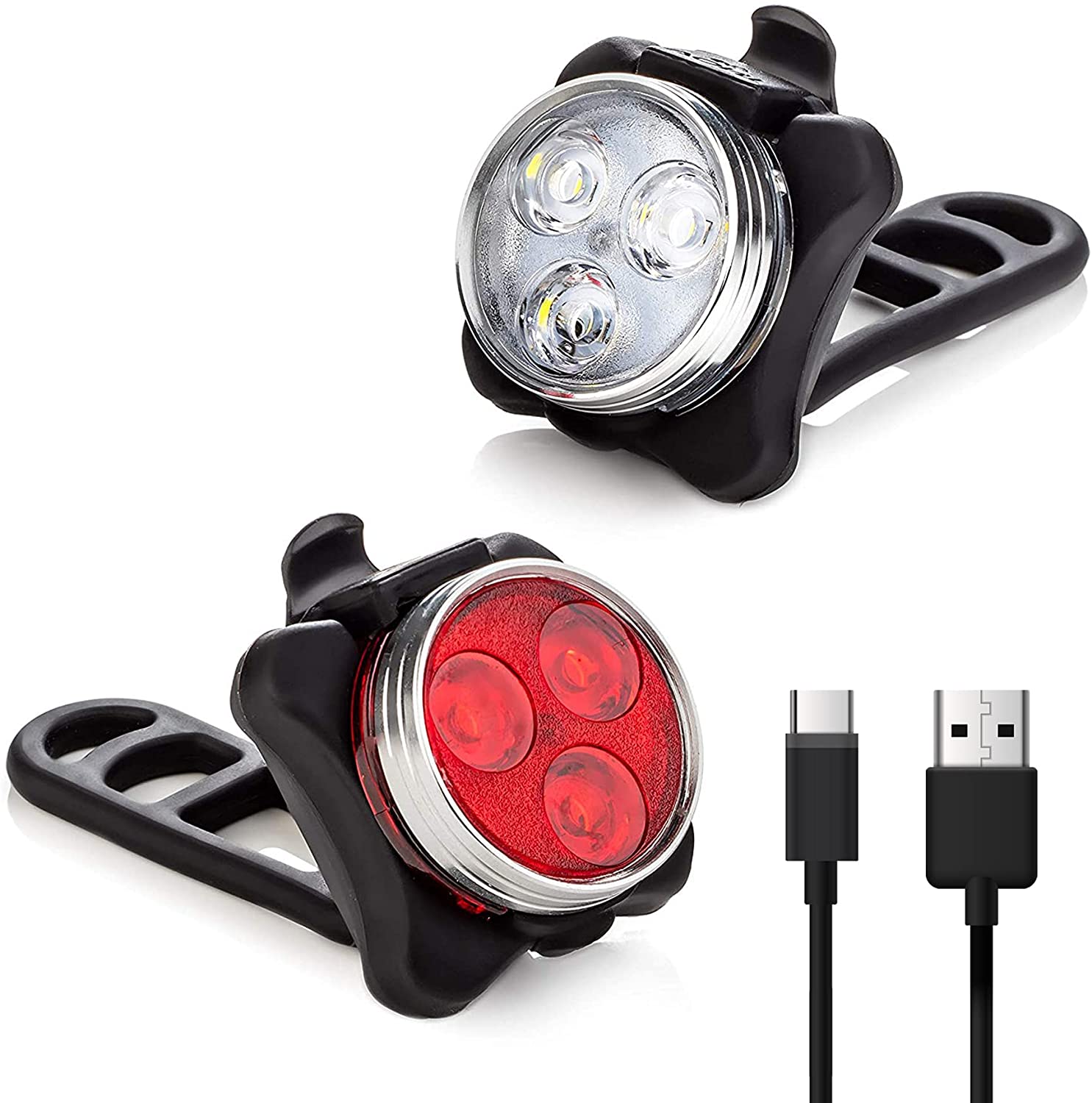 Waterproof Bike Lights Front and Back 2 Cables, 4 Straps Bike Headlight USB Rechargeable Super Bright Bicycle Light TAESOUW Bike Light Set 4 Modes 2X Longer Battery Life 