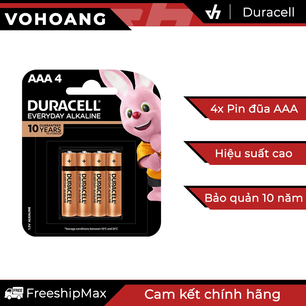 Vỉ 4 pin đũa AAA Duracell Alkaline Everyday chính hãng