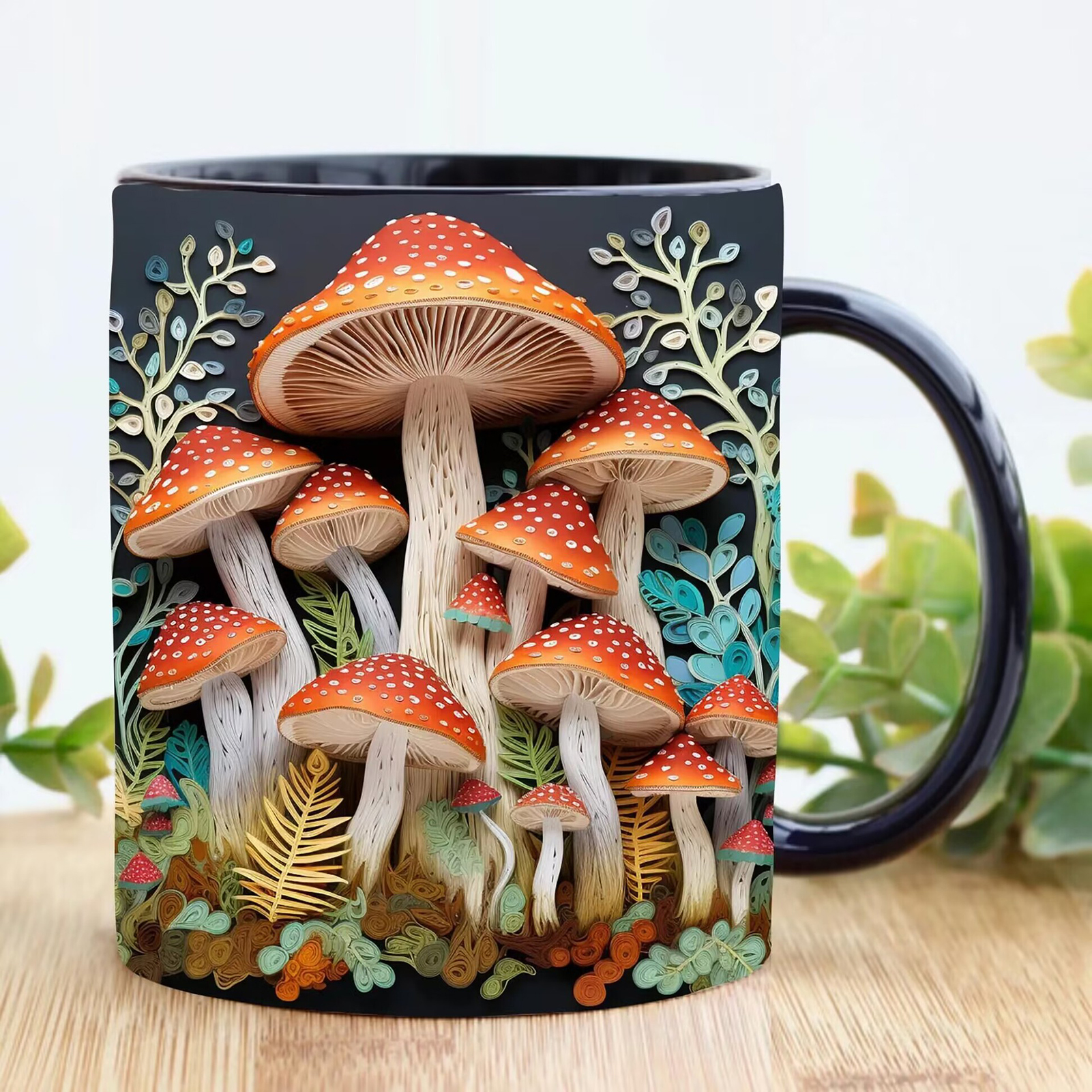 Xiaxuannai Ceramic Mushroom Mug Microwave Safe Mug 3d Mushroom Print Coffee Mug Heat Resistant Ceramics Portable and Colorfast Office and Kitchen Mug 300ml Capacity