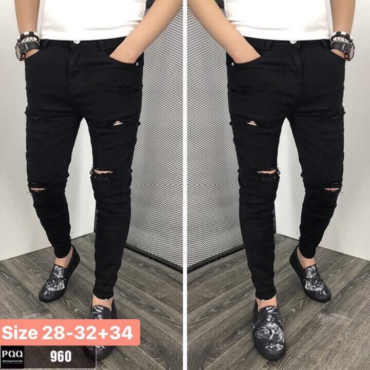 Quần jean nam chất bò rách cao cấp thời trang màu đen,mơi AHFASHION ms 960