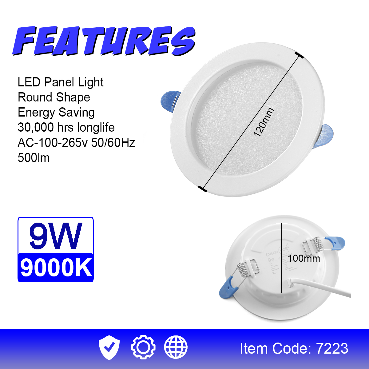 Decovolt 9watts 9000k LED Downlight Recessed Pin Lights Panel Ceiling