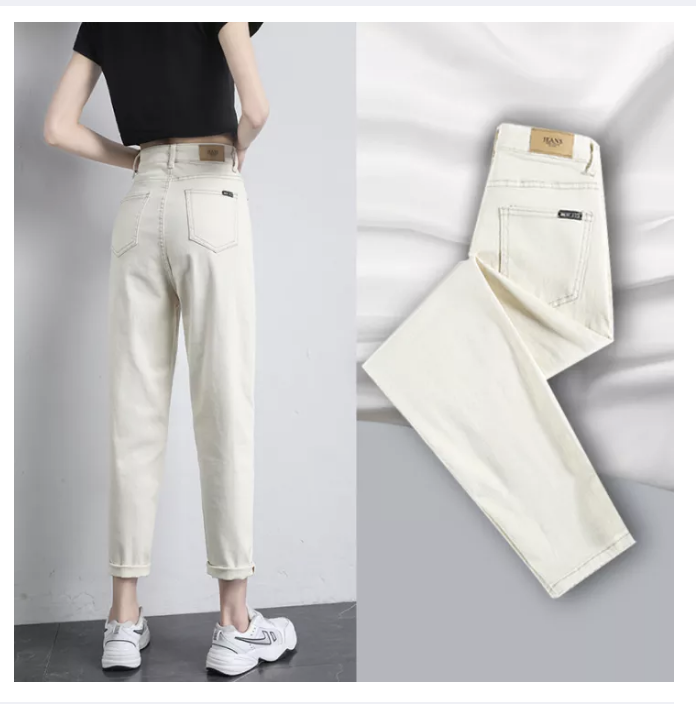 Quần baggy trắng nữ quần jeans nữ ống túm vải mịn không xù giá gốc xưởng may jeans
