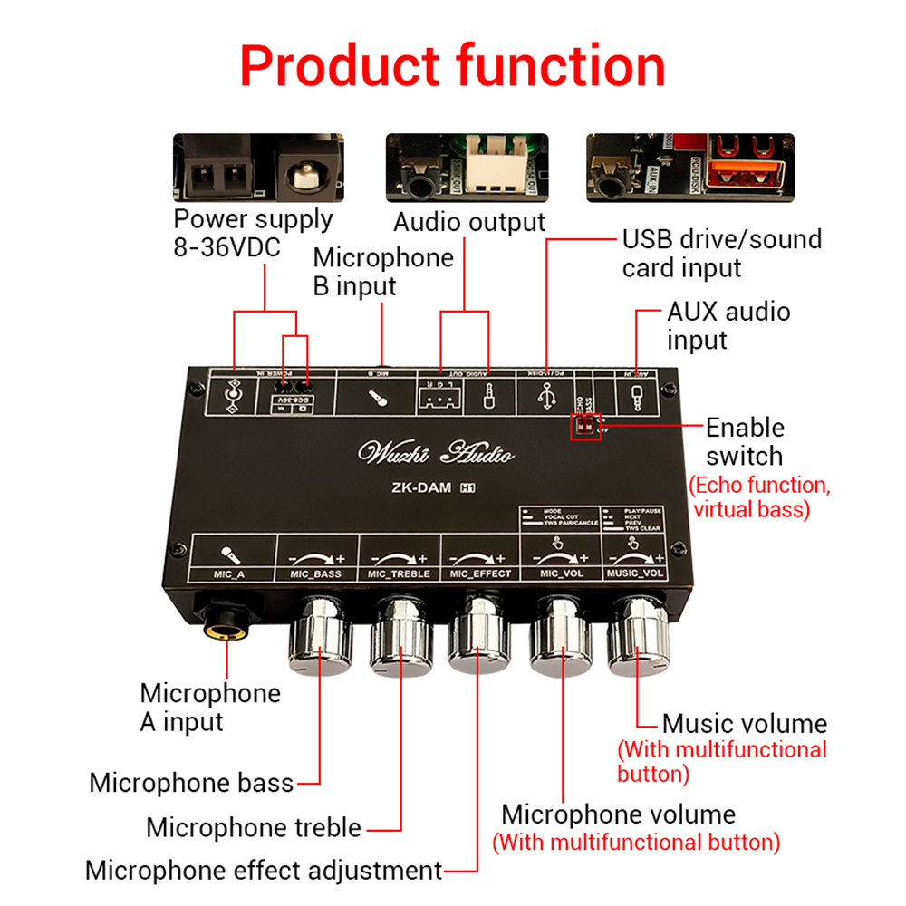 Ziqqucu dam H1 karaoke Reverb Board pre-hiệu ứng mic microphone karaoke với USB Bluetooth giải mã hỗ trợ TWS cặp kết nối