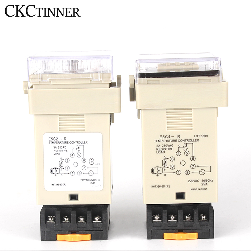 【Value Bundle】 e5c4/e5c2 digital display pointer knob temperature controller 0-399/0- Celsius K type/ PT100 type thermostat with socket 220V.