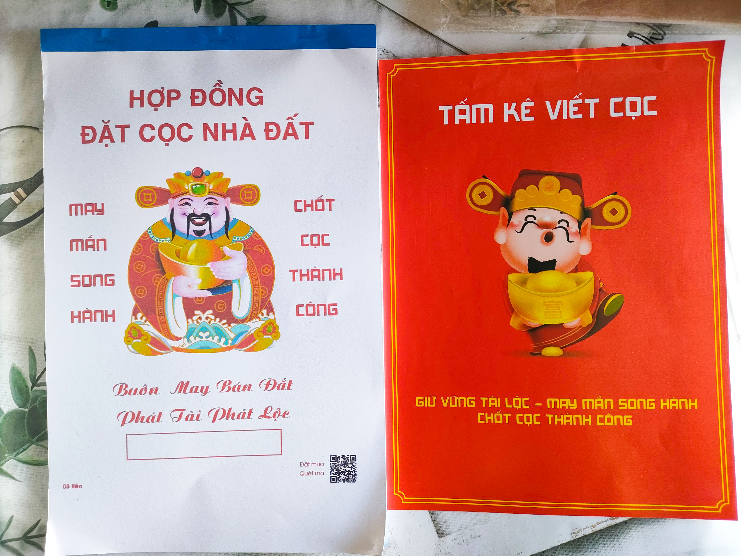 Hợp Đồng Đặt Cọc Nhà Đất 3 Liên Mẫu Mới Nhất 2022 tặng giấy kê Thần Tài May mắn