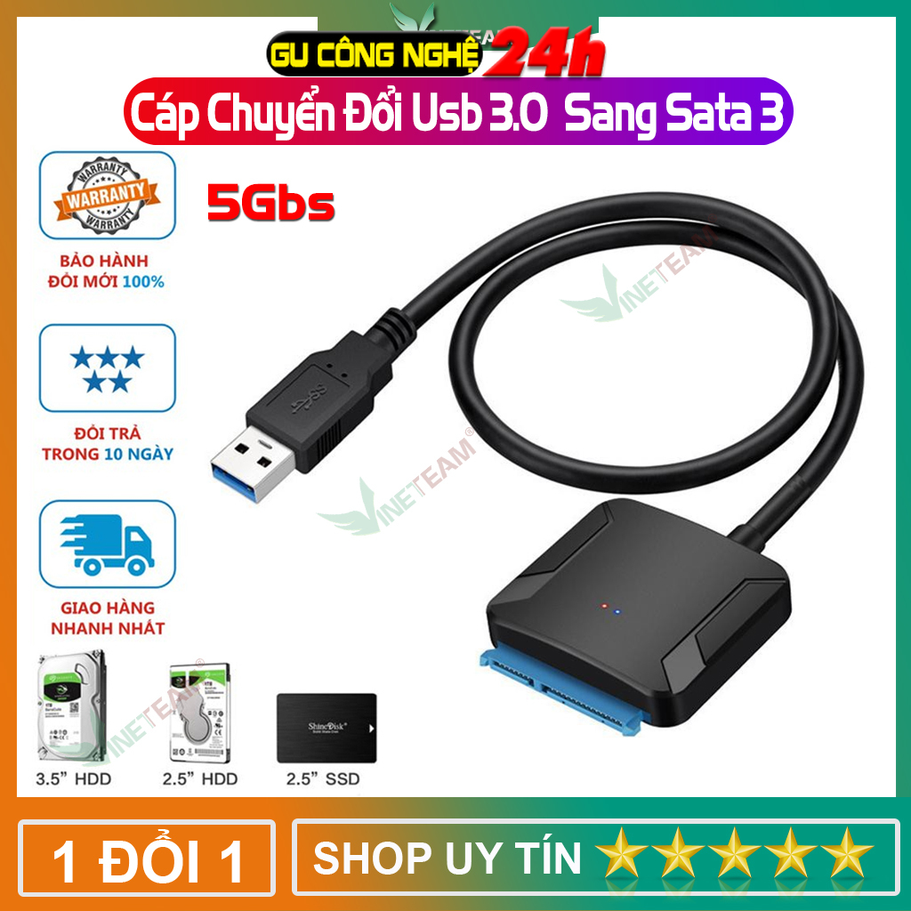 Cáp chuyển đổi sata sang usb 3.0 - hỗ trợ 2.5/3.5 hdd/ssd, chất lượng cao, không kèm dây nguồn