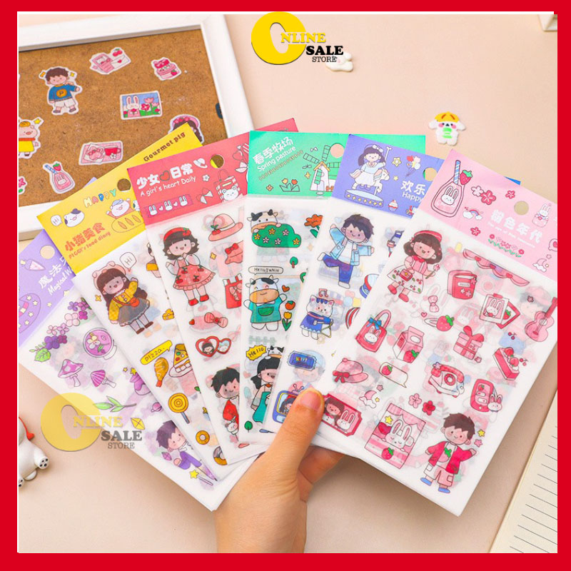 [QUÁ RẺ] Sét ticker 4-12 TẤM Sticker Washi trang trí hoạt hình Size To 14x10.4cm/1 TẤM -stickers dán Washi bằng giấy in nhiều hình ảnh dễ thương để trang trí nhà cửa. sổ lưu niệm-Làm Quà tặng sinh nhật