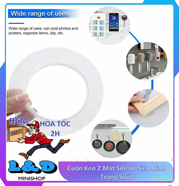 [HCM]Cuộn Keo 2 Mặt Silicon Siêu Dính Trong Suốt