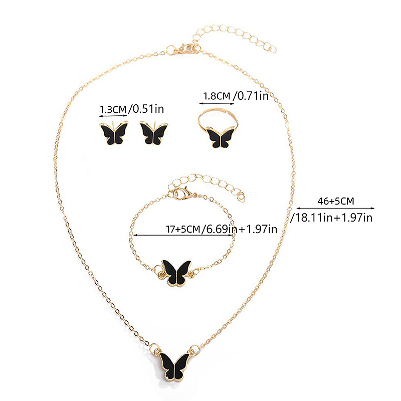 1Set Fashion Exquisite Simple Versatile Butterfly Necklace Bracelet Earrings Ring For Women Girls Wedding Party Jewelry Set Gift Mzea. 