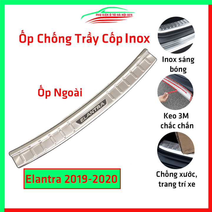 Ốp bậc cốp chống trầy xước ngoài ô tô Hyundai Elantra 2016-2021 Inox cao cấp, phụ kiện trang trí, bảo vệ xe hơi
