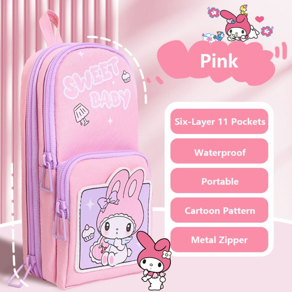  A5TG Loại cặp sách Túi đựng bút Kuromi Melody Sáu lớp 11 túi Hộp bút Di động Sức chứa lớn Hộp đựng văn phòng phẩm Quà Tặng sinh viên 