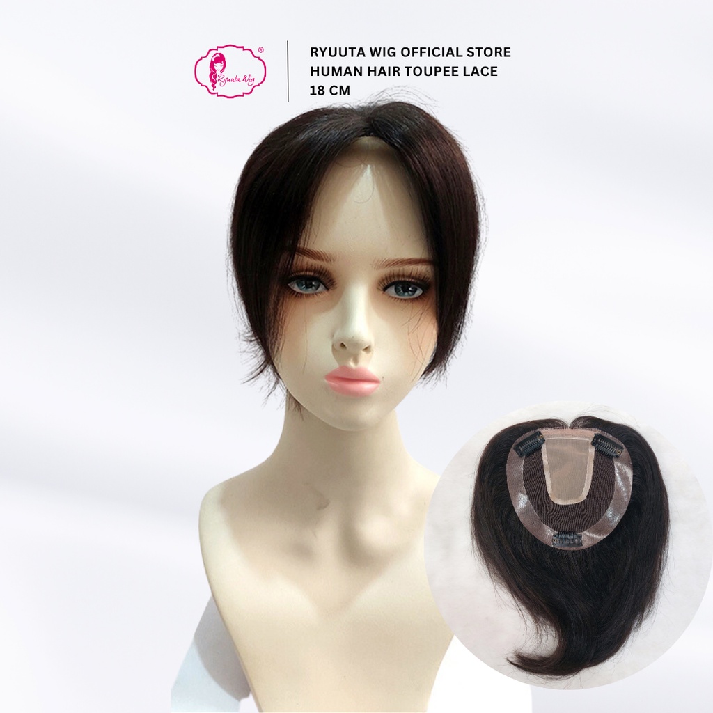 Ryuuta Wig Toupee Topper Lace Human Hair Pria Wanita Pendek 18 cm