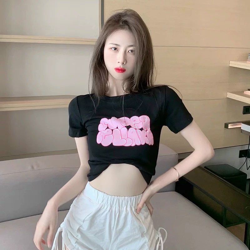 [FREESHIP + VOUCHER] Áo thun crop phối chữ hồng gb