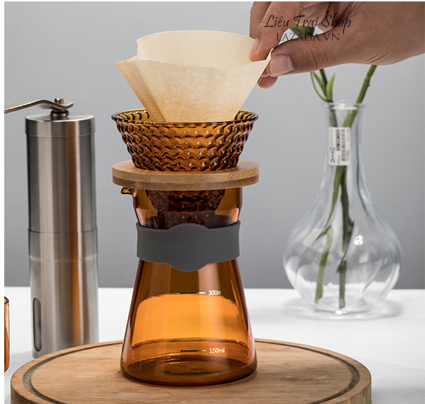 Bộ bình và phễu v60 pha cà phê cafe Pour over brew drip ba màu