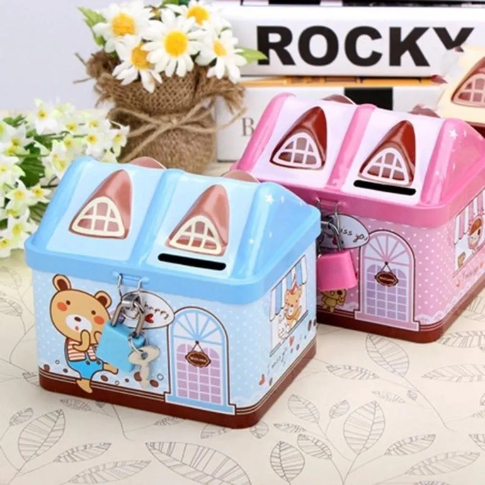 Currency Box Metal House Shape Cute Creative House Coin Box with Key ...