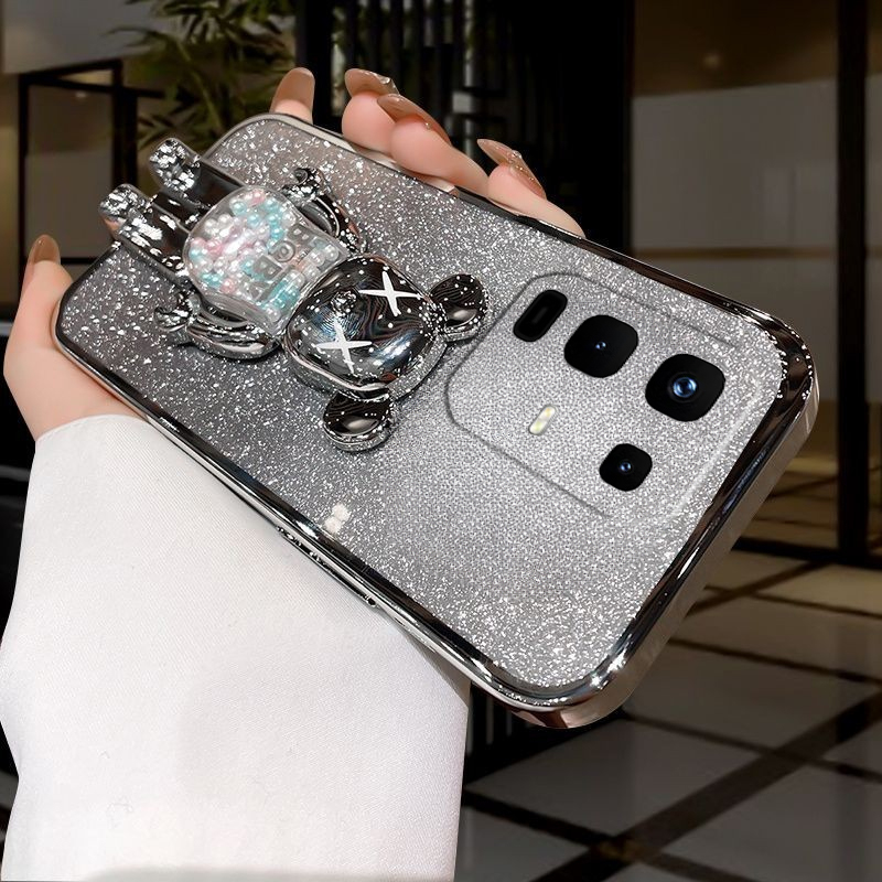 For infinix Note 50 Pro Case with Cartoon 3D Bear Stand Luxury Slim Gradient Plating Glitter Girls Stylish For infinix Note 50 Pro Plus Back Cover. 