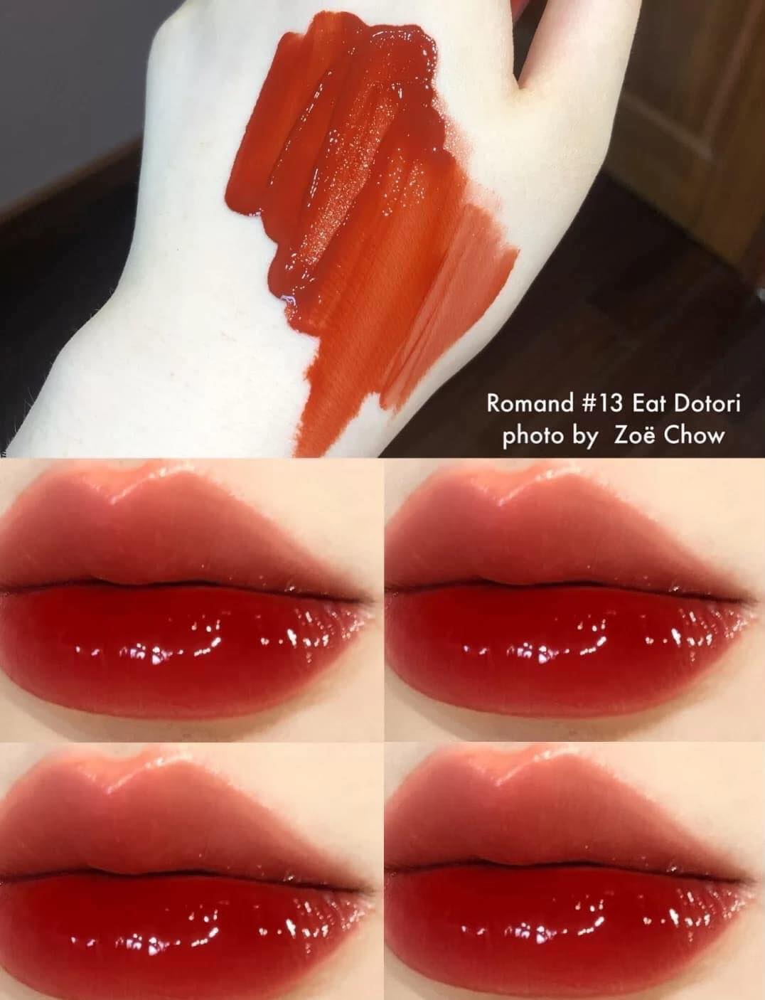 son romand bóng màu 13 đỏ nâu ánh cam (Romand Juicy Lasting Tint 13)