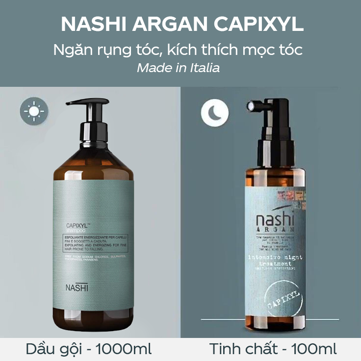 Cặp Dầu gội + Huyết thanh ngăn rụng tóc, giúp mọc tóc con Nashi Argan 1000ml + 100ml