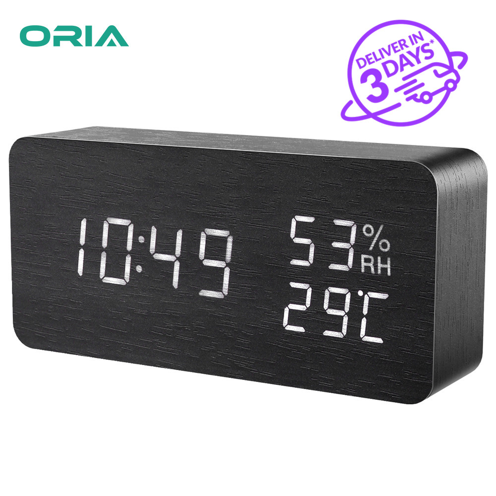 Digital Alarm Clock 12/24H Display for Home Office Electronic Desktop Clock with Temperature Display Adjustable Brightness LED Clock for Bedroom Bedroom Voice Control 