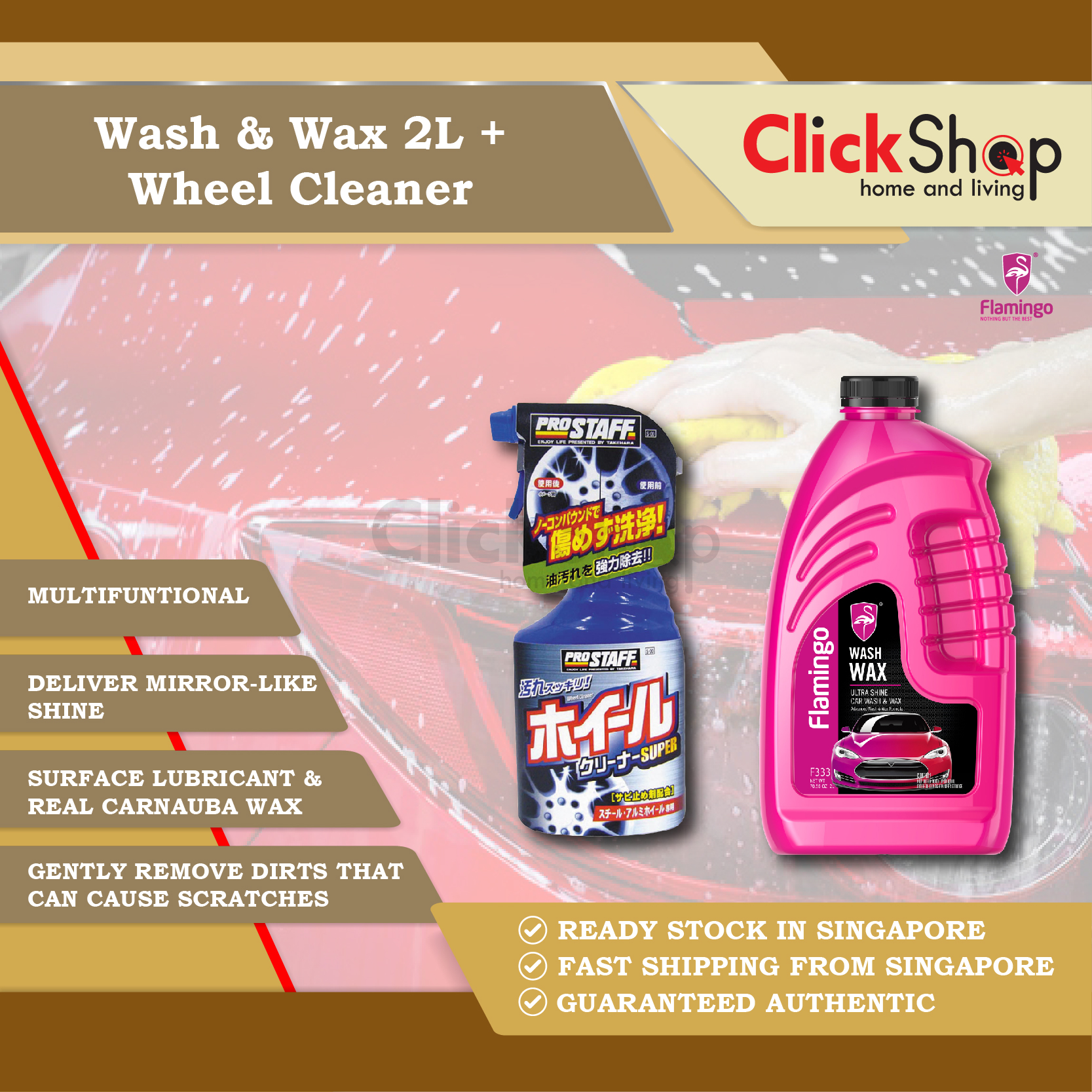 Flamingo Car Shampoo Wash and Wax 1L 2L Pack Sparkling Clean Shine