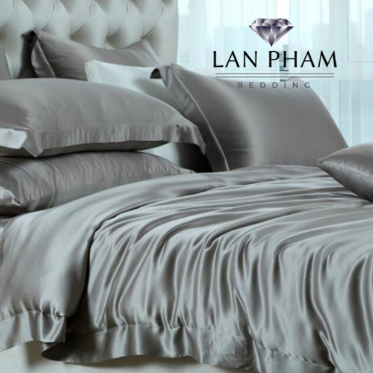 ( Lụa Loại 1) Chăn Lẻ Phi Lụa Màu Xám Ghi Cao Cấp Mềm Mại Lan Pham Bedding