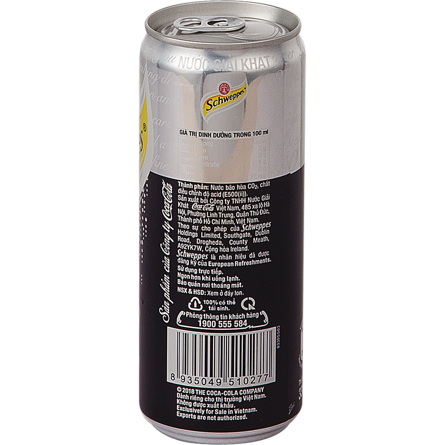 Lốc 6 lon NƯỚC SODA SCHWEPPES SLEEK CAN SF – 320ML