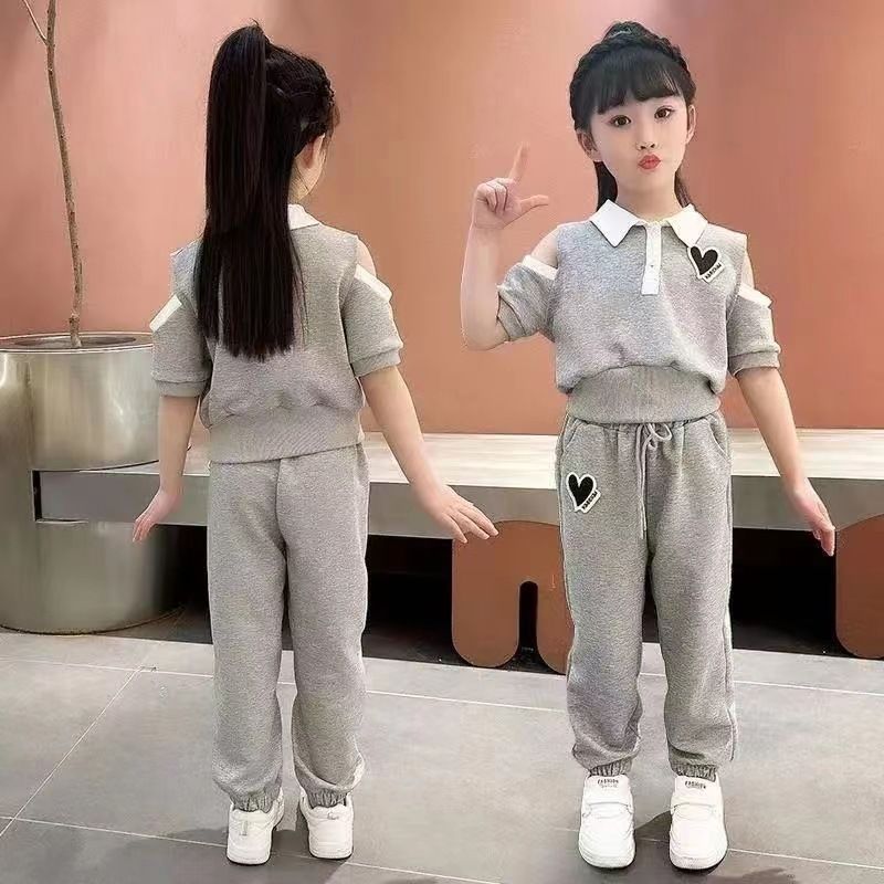 ALENA Áo sơ mi Polo cho bé gái áo phông bé gái áo sơ mi bé Bộ đồ mùa hè cho bé gái Quần thể thao thời trang trẻ em Quần ngắn tay mùa hè cho bé gái