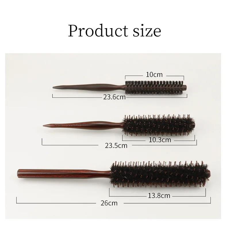 Wenefang Fashion 3Types Anti Static Boar Bristle Hair Brush Wooden Handle Small Round Brush Blow Drying Styling Hair Brush Hair Curly Comb. 
