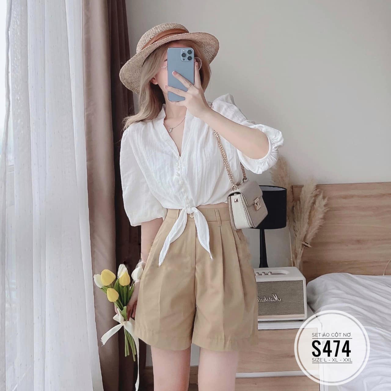 SET BIGSIZE ÁO CỘT NƠ ĐI BIỂN PHỐI QUẦN NGẮN (L-2XL)