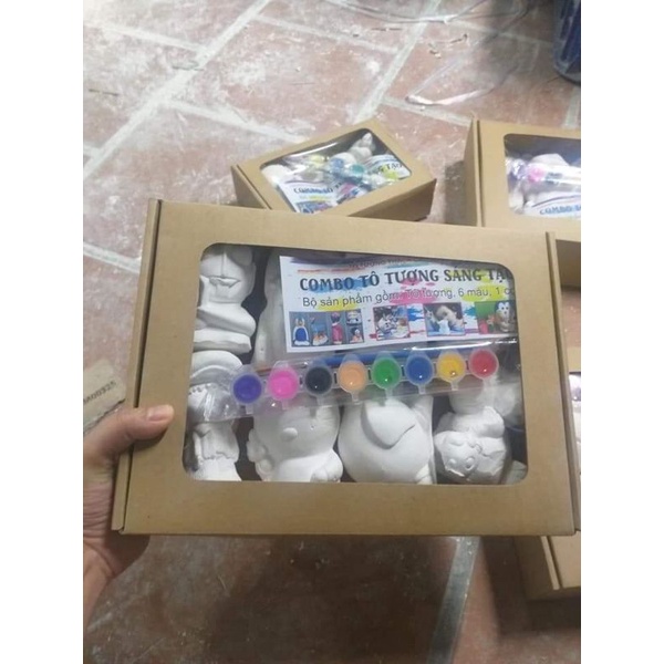 Tượng tô màu, thạch cao combo 6 hoặc 8 tượng kèm cọ vẽ, hộp màu