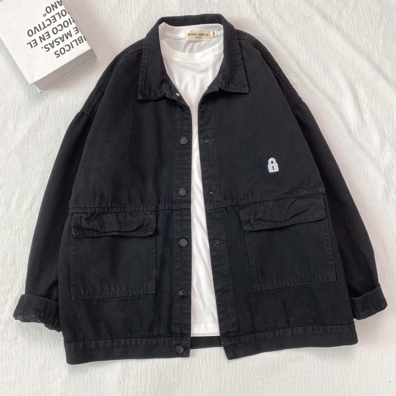 Áo khoác jeans block form rộng màu xanh/đen nam nữ unisex áo khoác bò denim