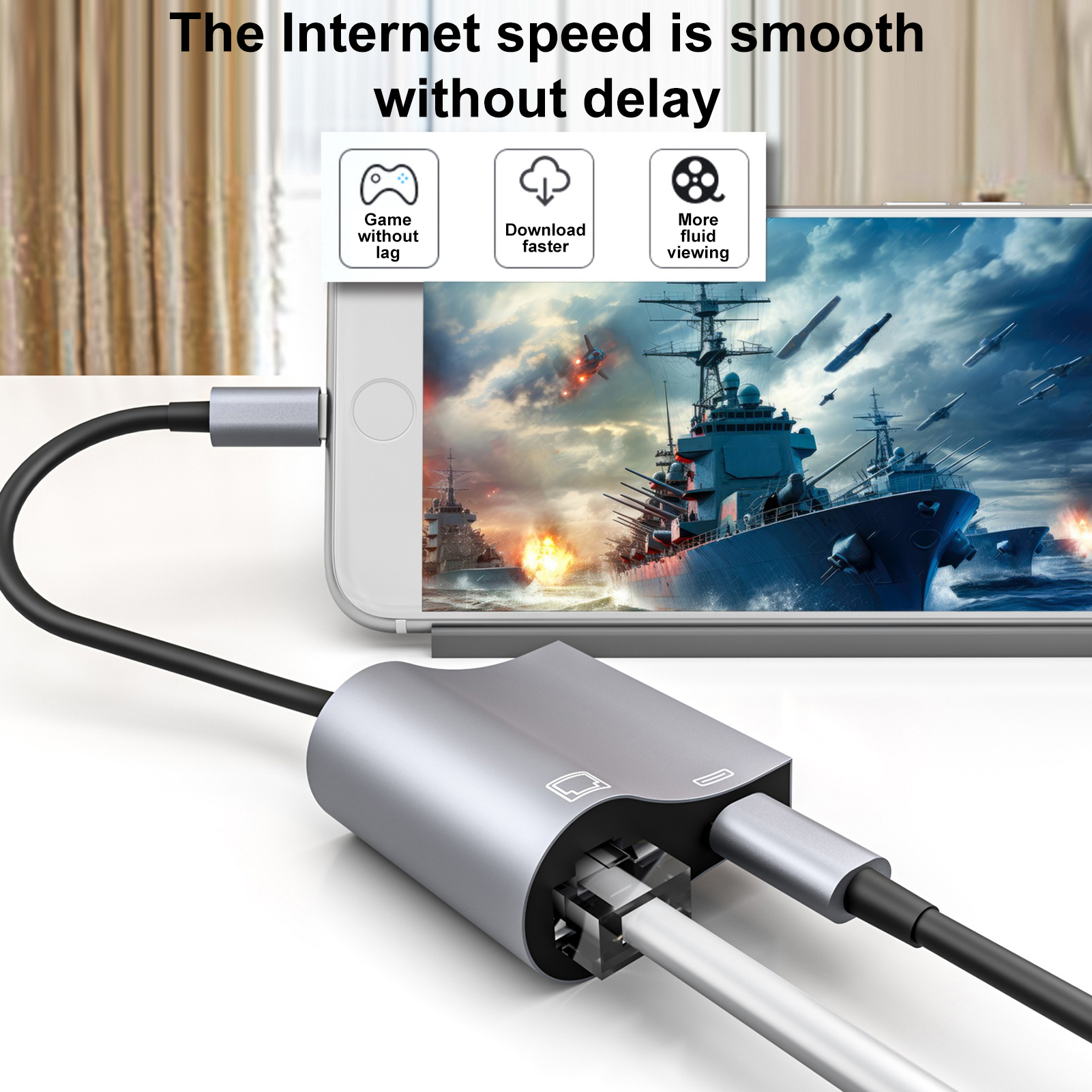 Wiki Lightning-interface to Rj45 Ethernet Adapter Wired Network Access for High-speed to Rj45 Ethernet Adapter for Ipad 2-in-1 Lan Network Converter Driver-free 10/100mbps Support Ideal