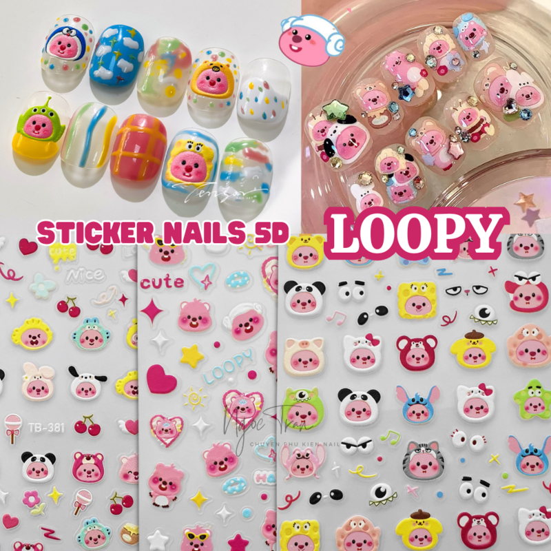 Sticker Lụa Nổi 5D | Hoạt Hình Loopy | Hình Dán Móng Tay