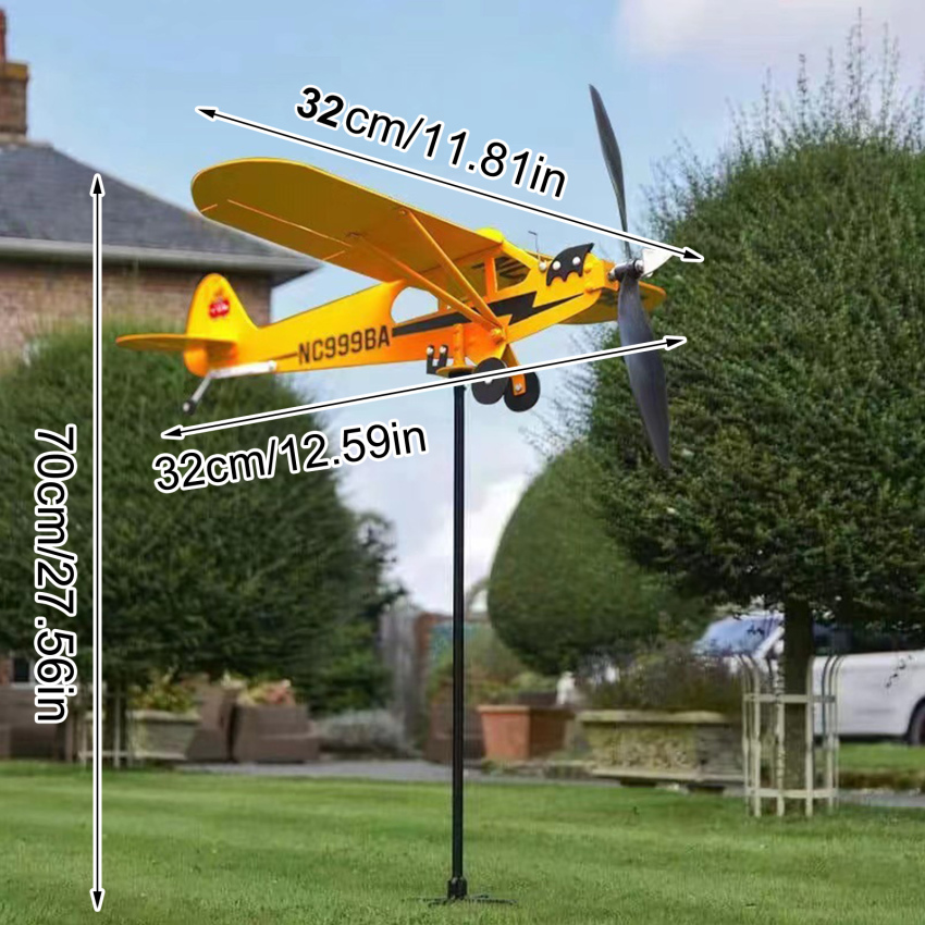 3D Wind Spinner Plane Metal Airplane Weather Vane Outdoor Roof Wind