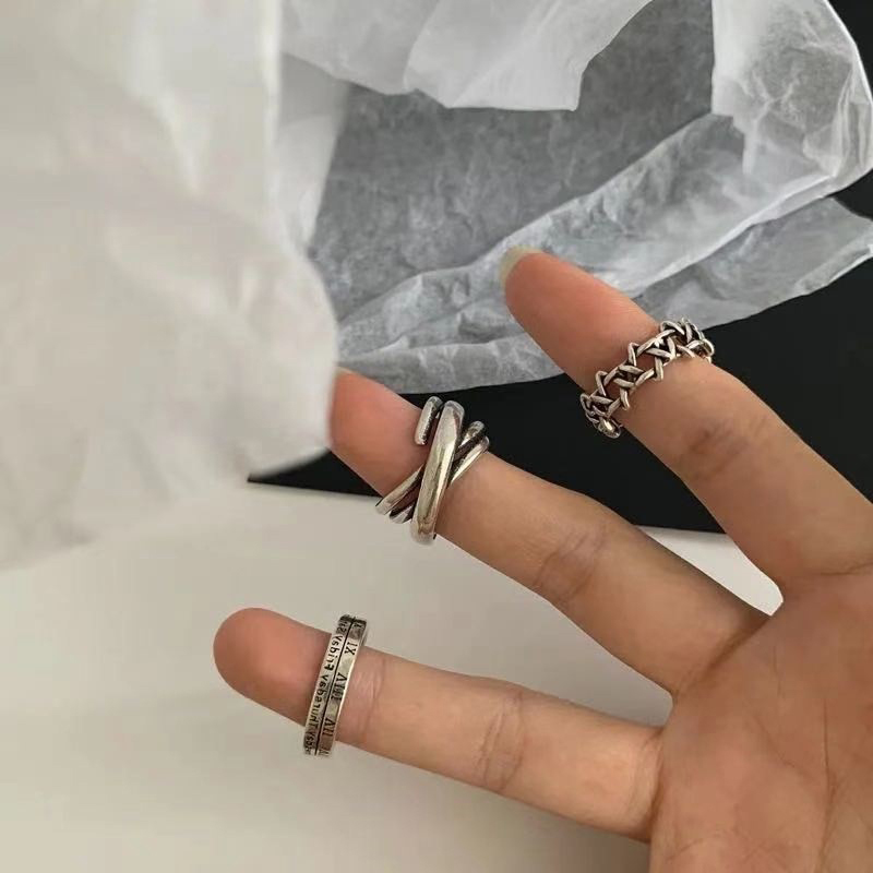 Retro Simple Roman Numerals Adjustable Opening Ring Set Trendy Punk ...