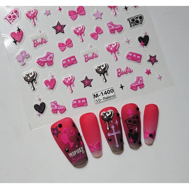 Sticker Lụa Nổi 5D | Barbie Hồng | Hình Dán Móng Tay