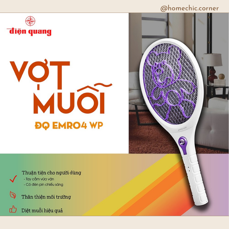 Vợt bắt muỗi ĐQ EMR04 WP (trắng - tím) - Điện Quang | HOME CHIC CORNER