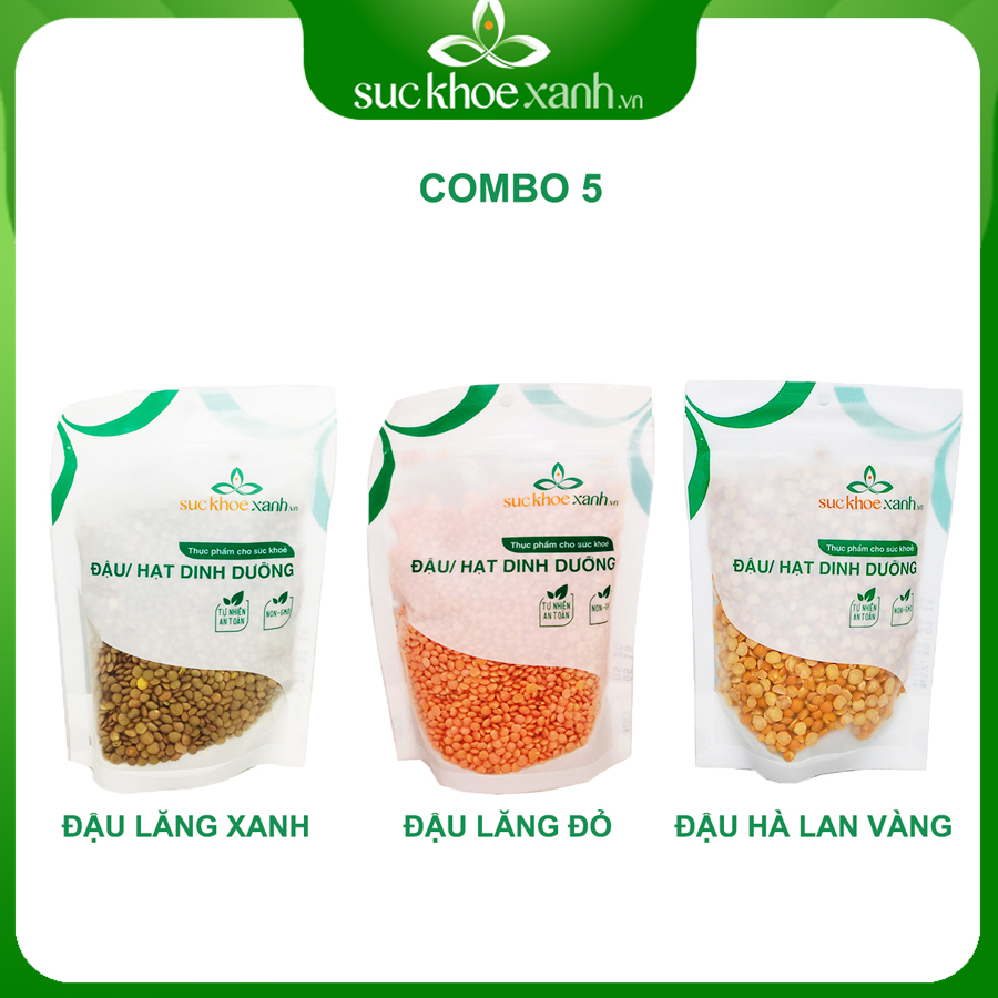 1 đậu lăng đỏ + 1 đậu lăng xanh + 1 đậu hà lan vàng tách đôi Sức Khỏe Xanh - 250g/túi - Hàng chính hãng