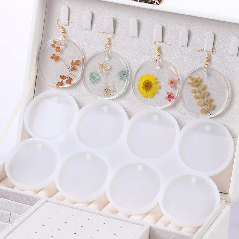 8/12pcs Round Oval Pendants Resin Mold DIY Epoxy Earrings Charms