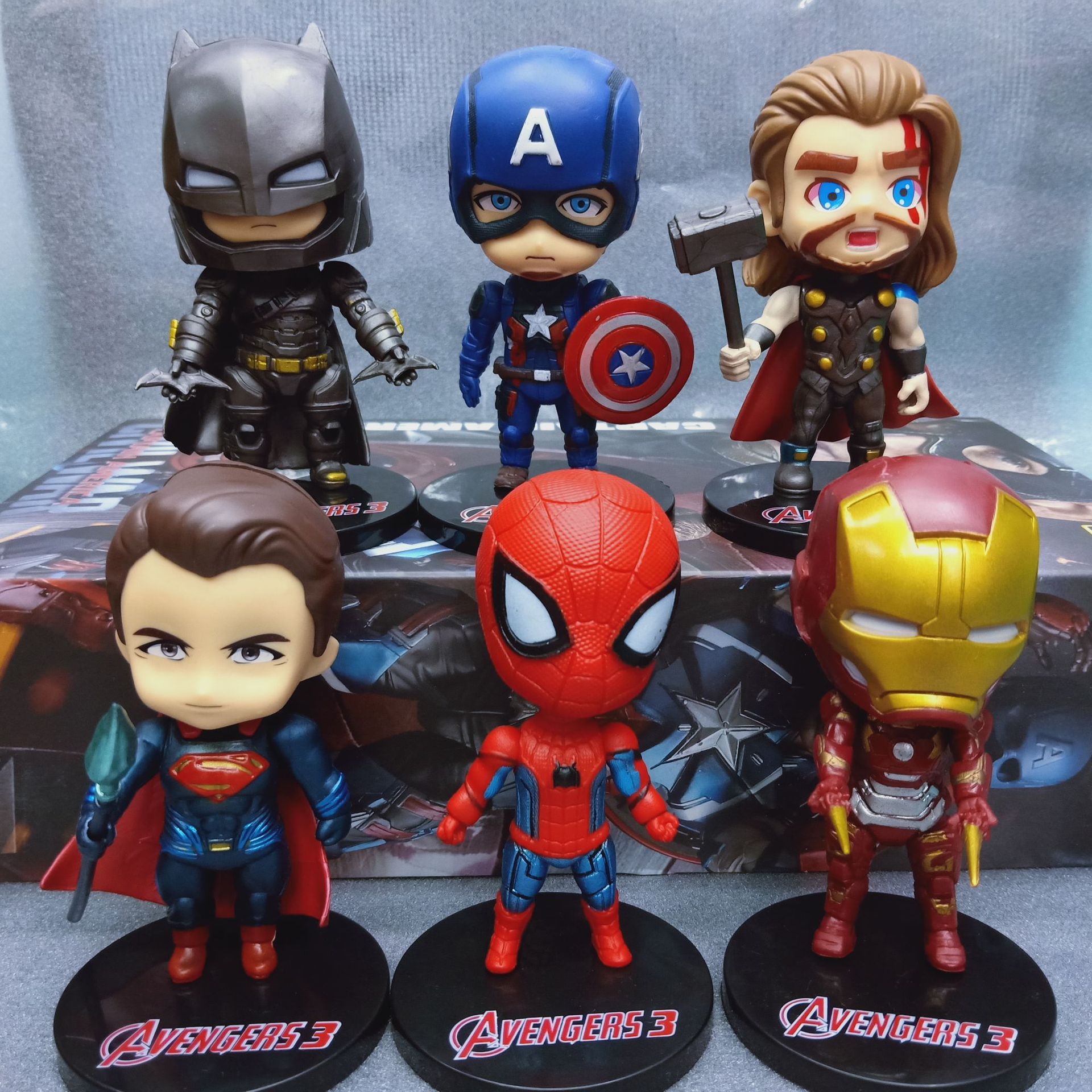 BỘ 6 CON MÔ HÌNH chibi CAO CẤP AVENGER MARVEL DR STRANGE IRON MAN SPIDER MAN CAPTAIN MARVEL Caption America THANOS